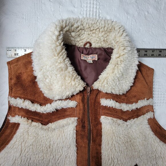 Vintage Vest 100% cowhide sherpa shell 1970s made in Taiwan Style 5280 Size L - Picture 12 of 16